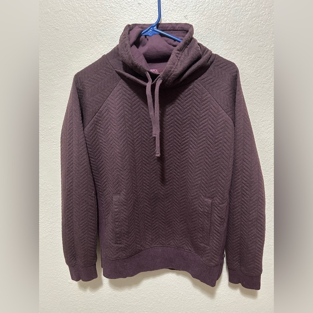 PrAna Quilted Funnel Neck Pullover Sweatshirt Size Medium Plum